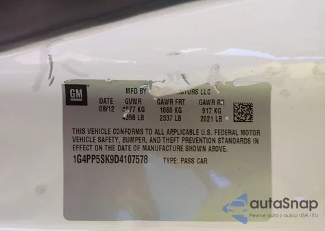 2013 Buick Verano z USA, uszkodzony, nr VIN 1G4PP5SK9D4107578